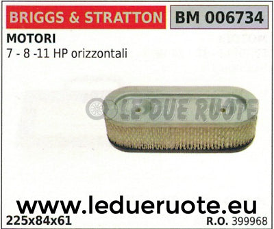 399968 FILTRO ARIA MOTORE BRIGGS & STRATTON 7 8 11 HP orizzontale 225x84x61