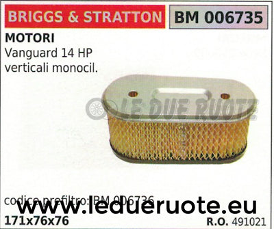 491021 FILTRO ARIA MOTORE BRIGGS & STRATTON VANGUARD 14 HP 171x76x76