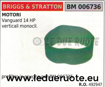 492947 SPUGNA FILTRO ARIA MOTORE BRIGGS & STRATTON VANGUARD 14 HP 171x76x76