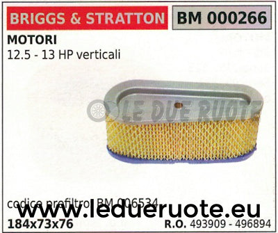 493909 496894 FILTRO ARIA MOTOR BRIGGS & STRATTON 12.5 13 HP VERTICALE 184x73x76