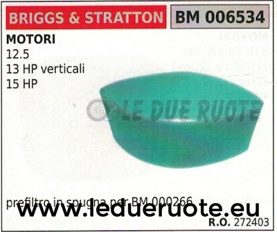 272403 SPUGNA PER FILTRO ARIA BRIGGS & STRATTON 12.5 13 15 HP VERTICAL 184x73x76