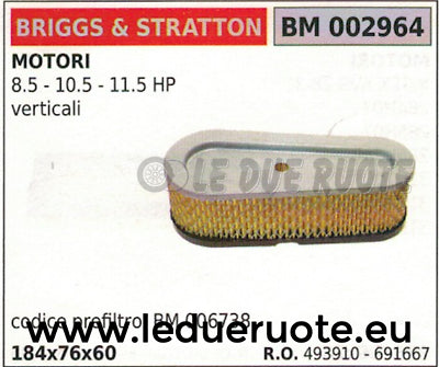 493910 691667 FILTRO ARIA MOTORE BRIGGS & STRATTON8.5 10.5 11.5 HP 184x76x60