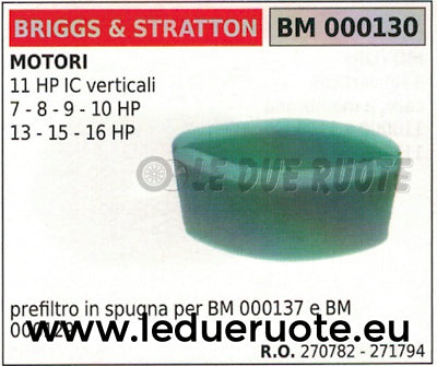 270782 SPUGNA PER FILTRO ARIA BRIGGS & STRATTON 11 HP IC verticale 132x80x64