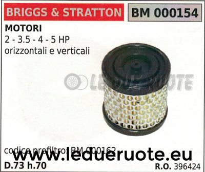 396424 FILTRO ARIA MOTORE BRIGGS & STRATTON 2 3.5 4 5 HP Ø EST 73 h 70