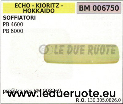 13030508260 SPUGNA FILTRO ARIA SOFFIATORE ECHO KIORITZ HOKKAIDO PB 4600 6000