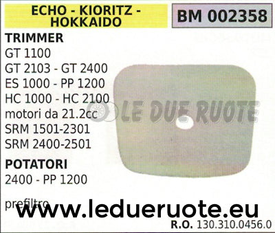 13031004560 FILTRO ARIA DECESPUGLIATORE ECHO KIORITZ HOKKAIDO GT 1100 2103 2400