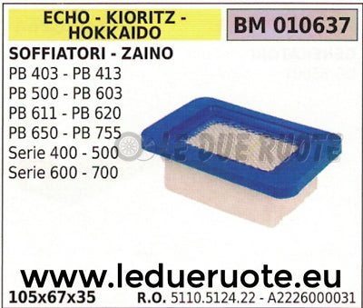 5110512422 FILTRO ARIA SOFFIATORE ECHO KIORITZ HOKKAIDO PB 403 413 500 105x67x35