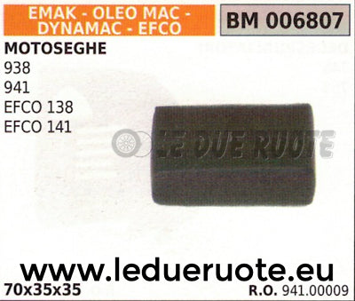 94100009 SPUGNA FILTRO ARIA MOTOSEGA EFCO 138 141 OLEO MAC 938 941 70x35x35