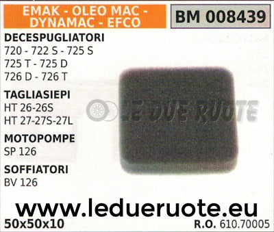 61070005 FILTRO ARIA SOFFIATORE DYNAMAC EFCO OLEOMAC BV 126 50x50x10