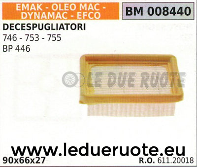 61120018 FILTRO ARIA DECESPUGLIATORE EFCO OLEOMAC DYNAMAC EMAK 746 753 755 BP446