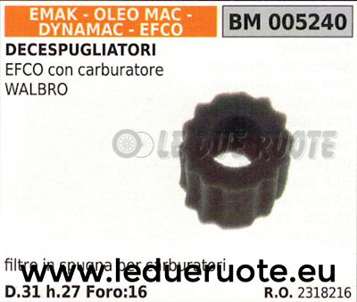 2318216 FILTRO ARIA PER DECESPUGLIATORE EFCO CARBURATORE WALBRO TUTTI