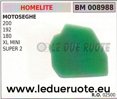 02500 SPUGNA FILTRO ARIA MOTOSEGA HOMELITE 200 192 180 XL MINI SUPER 2
