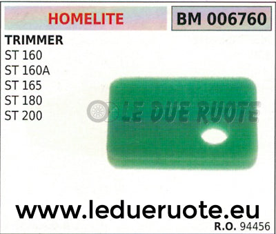 94456 SPUGNA FILTRO ARIA DECESPUGLIATORE HOMELITE ST 160 160A 165 180 200