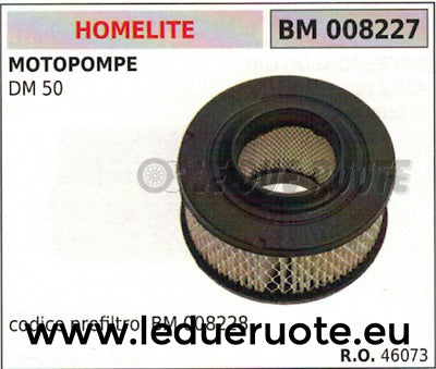 46073 FILTRO ARIA MOTOPOMPA POMPA IRRORATRICE A SCOPPIO HOMELITE DM 50