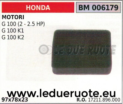 17211896000 SPUGNA FILTRO ARIA MOTORE HONDA G100 K1 K2 2 2,5 HP 97x78x23