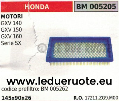 17211ZG9M00 FILTRO ARIA MOTORE HONDA GVX 140 150 160 145x90x26