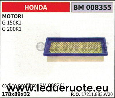 17211883W20 FILTRO ARIA MOTORE HONDA G 150 200 K1 178x89x32