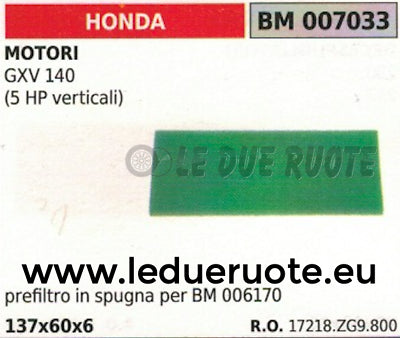 172218ZG9800 SPUGNA  FILTRO ARIA MOTORE HONDA GXV140 GXV 140 5HP 137x60x6
