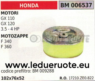 17210ZE0822 FILTRO ARIA MOTORE HONDA GX 110 120 MOTOZAPPA F 340 360 102x76x52
