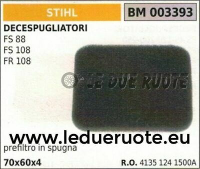 41351241500 SPUGNA FILTRO ARIA DECESPUGLIATORE STIHL FS 88 108 FR108 70x60x4