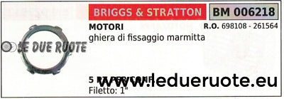 698108 261564 GHIERA BULLONE FISSAGGIO MARMITTA SCARICO BRIGGS & STRATTON 1"