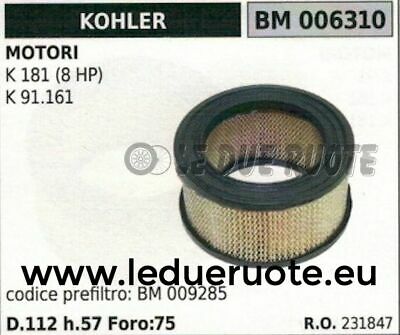 231847 FILTRO ARIA MOTORE KOHLER K 181 8HP K 91.161 112x57x75