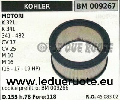4508302 FILTRO ARIA MOTORE KOHLER K 321 341 482 CV 17 25 M 10 16 155x78x118