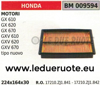 17210ZJ1841 FILTRO ARIA MOTORE HONDA GX 610 620 670 GXV 610 620 670 224x164x30