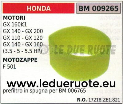 17218ZE1821 SPUGNA FILTRO ARIA MOTORE HONDA GX 160K1 140 200 110 120 140 160