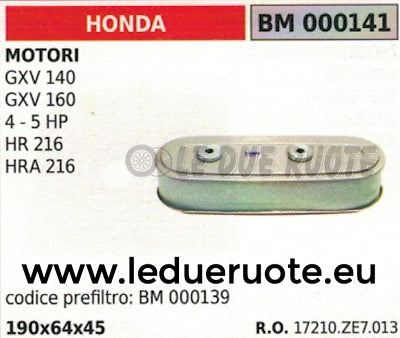 17210ZE7013 FILTRO ARIA MOTORE HONDA GXC 140 160 HR HRA 216 190x64x45