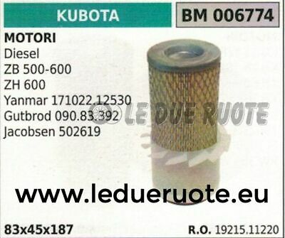 1921511220  FILTRO ARIA MOTORE KUBOTA DIESEL ZB 500 600 ZH 600 83x45x187
