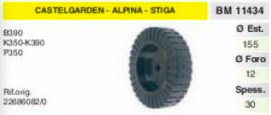 RUOTA RASAERBA tosaerba CASTELGARDEN ALPINA STIGA B390 K350 K390 P350 Ø 155
