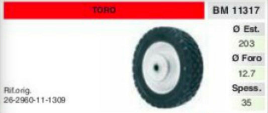 26-2960-11-1309 RUOTA RASAERBA tosaerba TORO Ø 204 spessore 35 FORO Ø 12.7