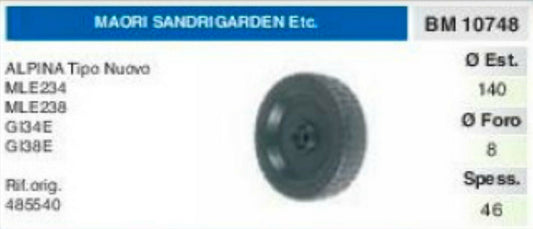 485540 RUOTA RASAERBA tosaerba MAORI SANDRIGARDEN ALPINA STIGA 234 238 34 38