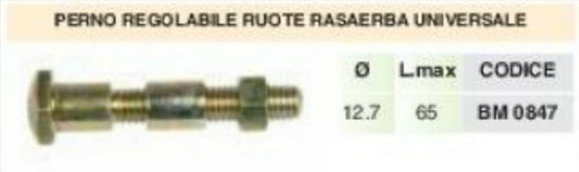 PERNO mozzo REGOLABILE PER RUOTA ruote TOSAERBA rasaerba Ø12.7 L 65 max