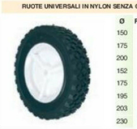 RUOTA UNIVERSALE IN NYLON TOSAERBA rasaerba NO CUSCINETTO PROFESSIONALE FORO 12