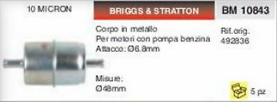 492836 FILTRO BENZINA BRIGGS & STRATTON Ø 6.8 - Ø 6.8 10 MICRON