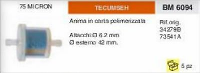 FILTRO CARBURANTE MOTORE TECUMSEH Ø 6.2 anima in carta polimerizzata Ø EST 42