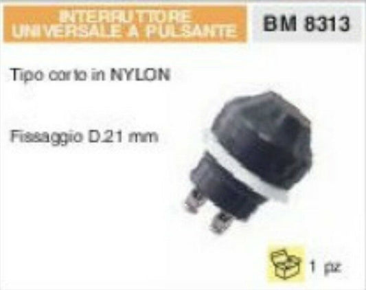 INTERRUTTORE A PULSANTE UNIVERSALE IN NYLON tipo corto con fissaggio Ø 21mm