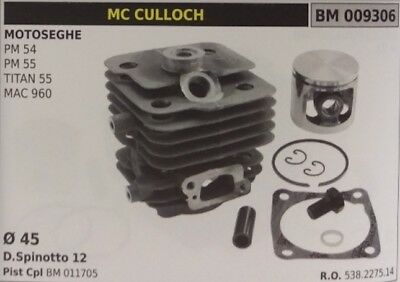 CILINDRO COMPLETO E PISTONE MOTOSEGA McCULLOCH MAC 960 TITAN 55 PM 54 55