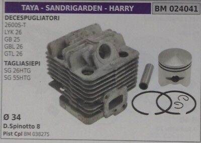 CILINDRO PISTONE COMPLETO TAGLIASIEPE TAYA SANDRIGARDEN HARRY SG 26HTG 55HTG Ø34