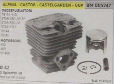 CILINDRO PISTONE COMPLETO MOTOSEGA ALPINA CASTOR CASTELGARDEN 450 460 SP460 D.42