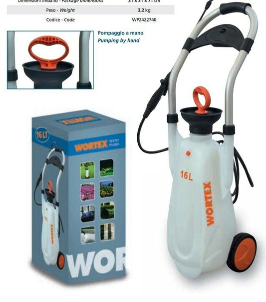 POMPA IRRORATRICE WORTEX T16-M diserbante diserbo TROLLEY 16L + LANCIA 80cm