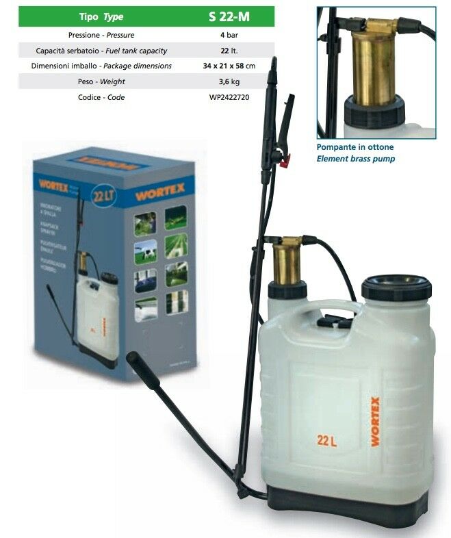 POMPA IRRORATRICE WORTEX S22-M diserbante diserbo A SPALLA 22L + LANCIA 80cm