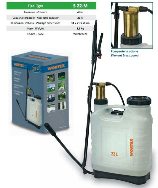 POMPA IRRORATRICE WORTEX S22-M diserbante diserbo A SPALLA 22L + LANCIA 80cm