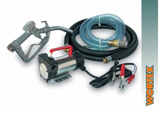 KIT PORTATILE TRAVASO GASOLIO OLIO Elettropompa Cavo Tubo Pistola valvola WORTEX