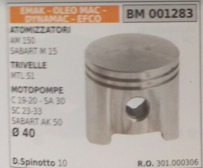 301000306 PISTONE COMPLETO MOTOPOMPA EMAK OLEOMAC EFCO C19 C20 SA30 SC23 SC33