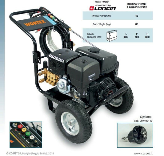 IDROPULITRICE BENZINA WORTEX LW 18/250E MOTORE LONCIN 4T 13 HP 248bar 85kg