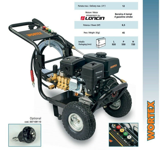 IDROPULITRICE BENZINA WORTEX LW 12/180 MOTORE LONCIN 4T 6,5 HP 186bar
