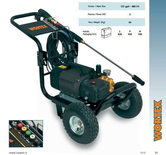 IDROPULITRICE ELETTRICA WORTEX MW 8/120T 2 HP 120 bar PORTATILE 1450giri